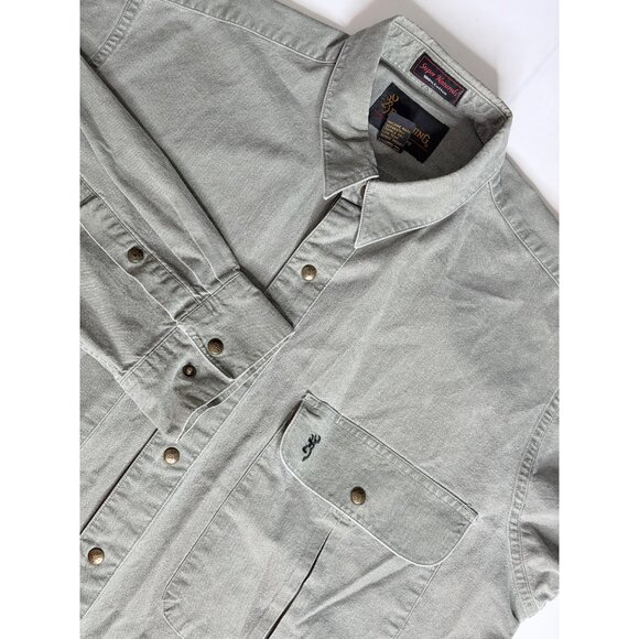 Browning Super Naturals Snap Button Shirt Mens L Green Long Sleeve Khaki Cotton - Picture 1 of 11
